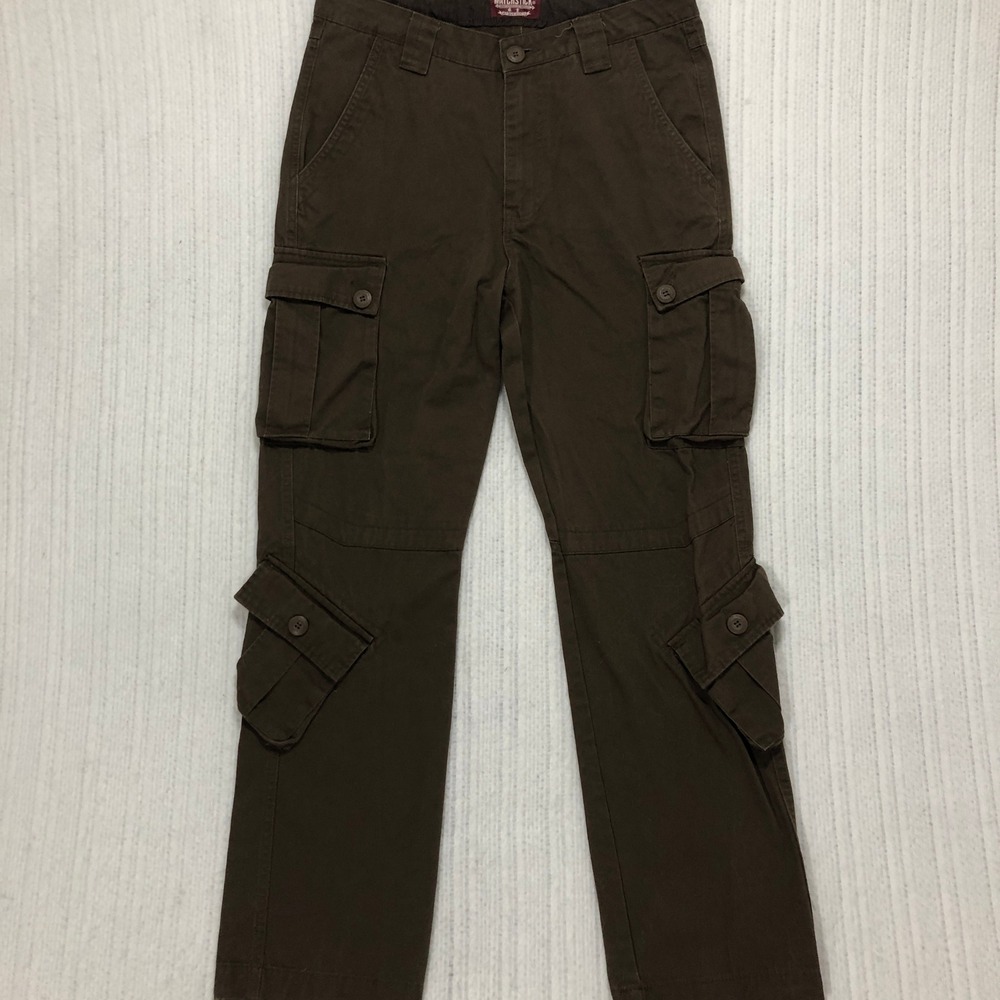 Matchstick Mens Cargo Pants Dark Brown Workwear Multi Pocket 34x30 Utility